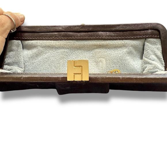 Italian Leather Clutch Bag – Gold Hardware, Quiet Luxury, Made in Italy, Brown - Picture 6 of 14